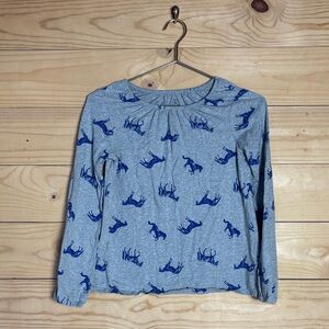 Lands' End Gray Kids' Top with Blue horse print size‎ Medium 10-12